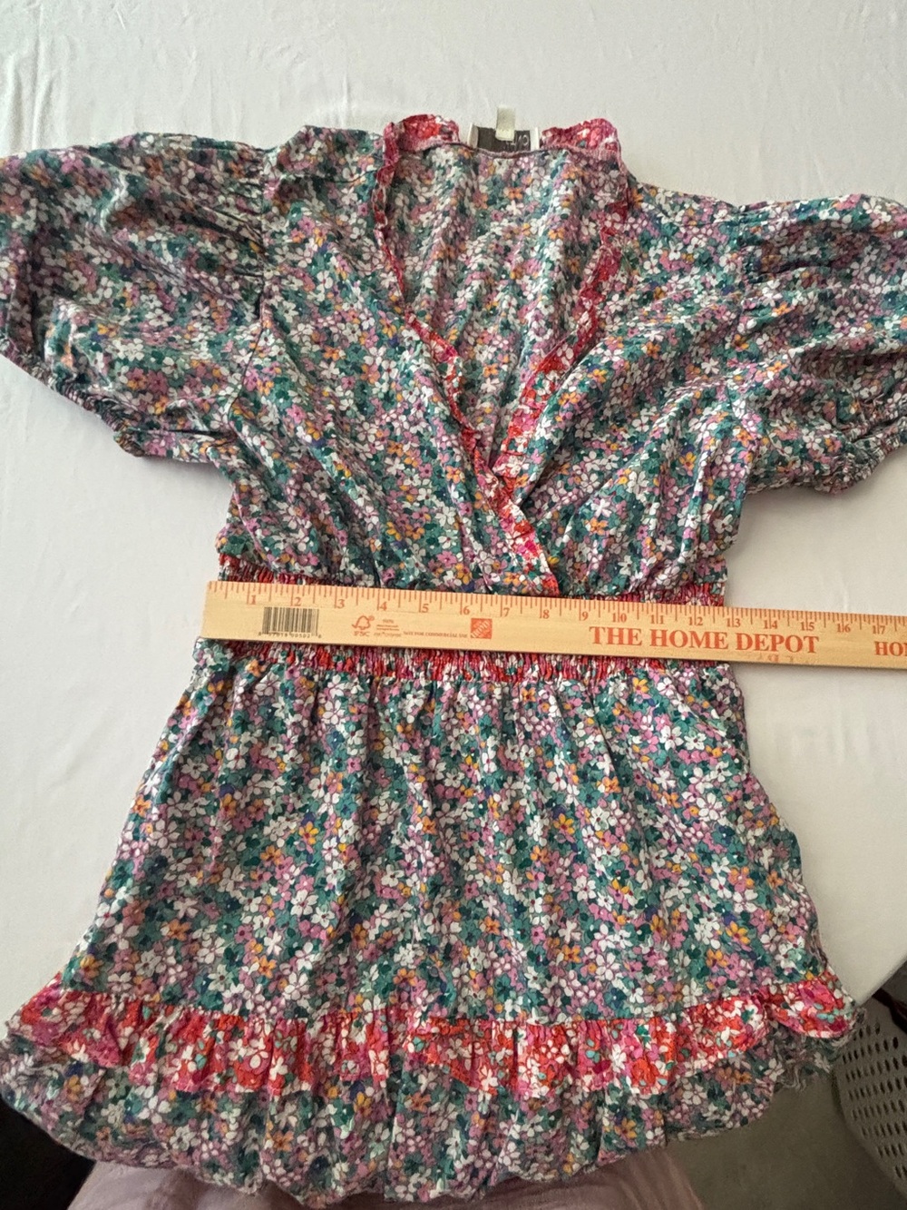 Ditsy Floral Summer Dress w/ V-Neck & Puff Sleeves 100% Cotton Women’s XL Boho - Picture 6 of 13